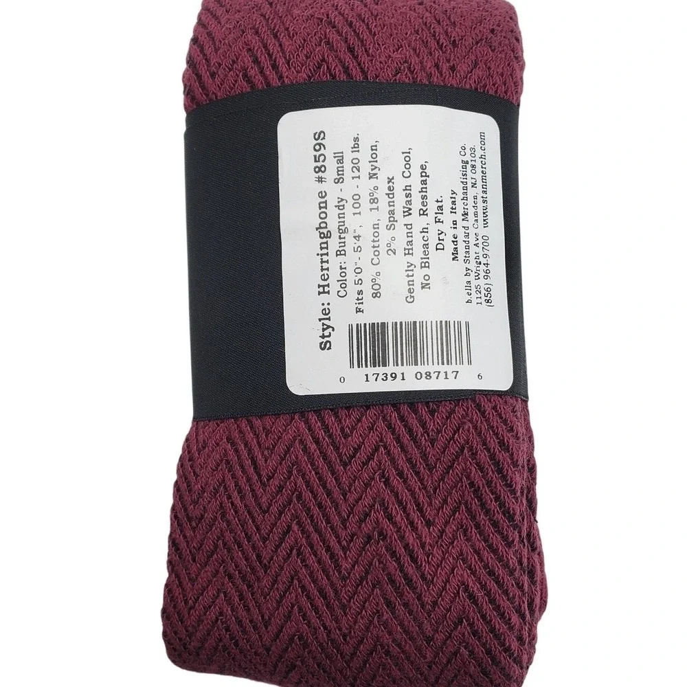 Burgundy Cotton Tights Small Herringbone Red Wine B.ella Opaque New Cozy Warm S